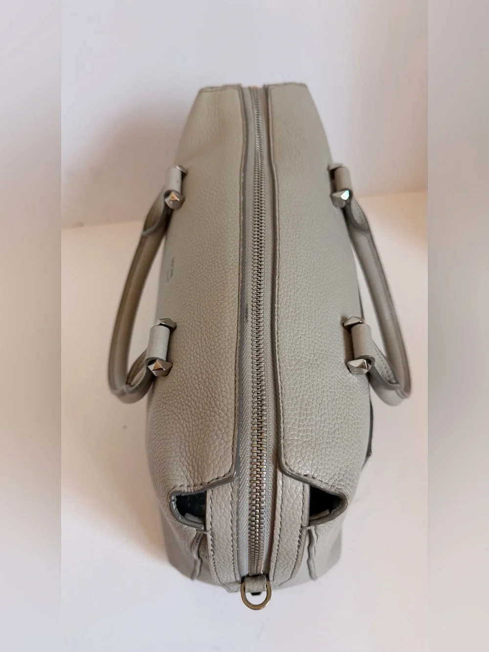 MCM Light Grey Pebbled Leather Satchel
